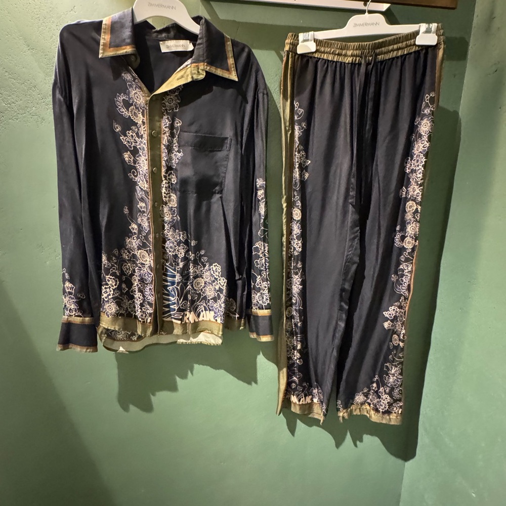 Zimmermann Elegant Black and Gold Pajama silk Set